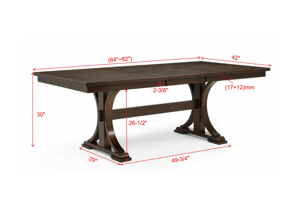 2210T-6PC 6 pc Hamil dark brown finish wood parquet design dining table set trestle base