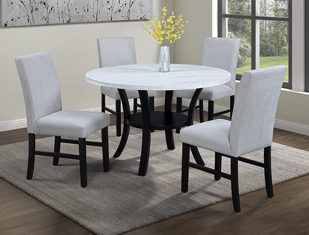 2216-5PC 5 pc Isla black finish wood frame 48" Round faux marble top dining table set