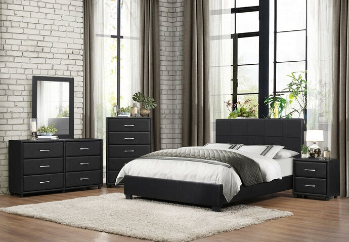 Homelegance 2220-4PC 4 pc Lorenzi black vinyl upholstered queen bedroom set