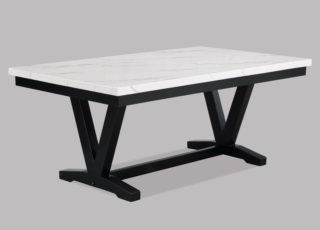 2222T-WH 7 pc Tanner black finish wood and white faux marble top dining table set