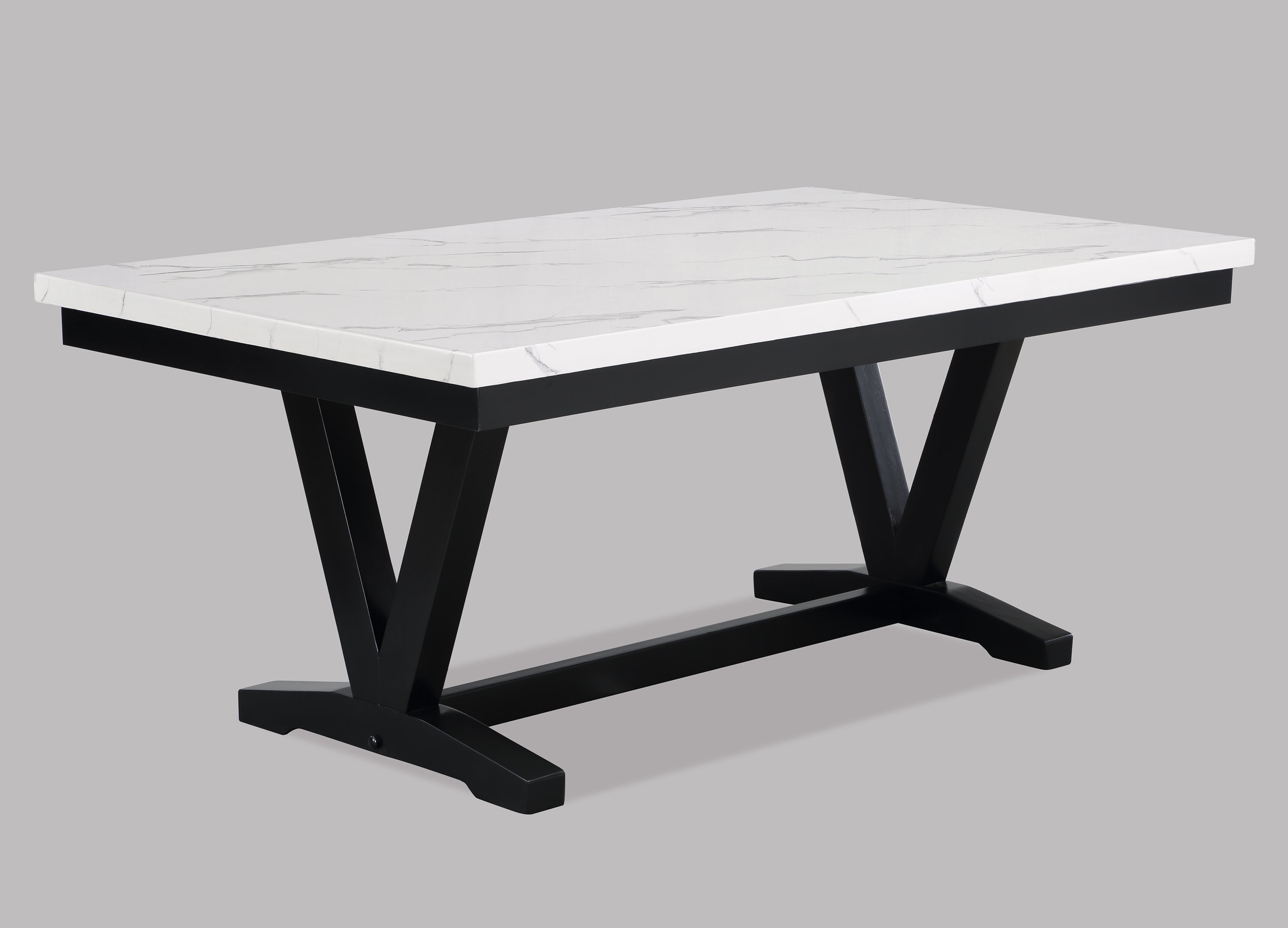2222T-WH 7 pc Tanner black finish wood and white faux marble top dining table set