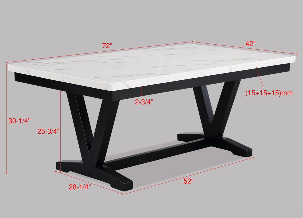 2222T-WH 7 pc Tanner black finish wood and white faux marble top dining table set