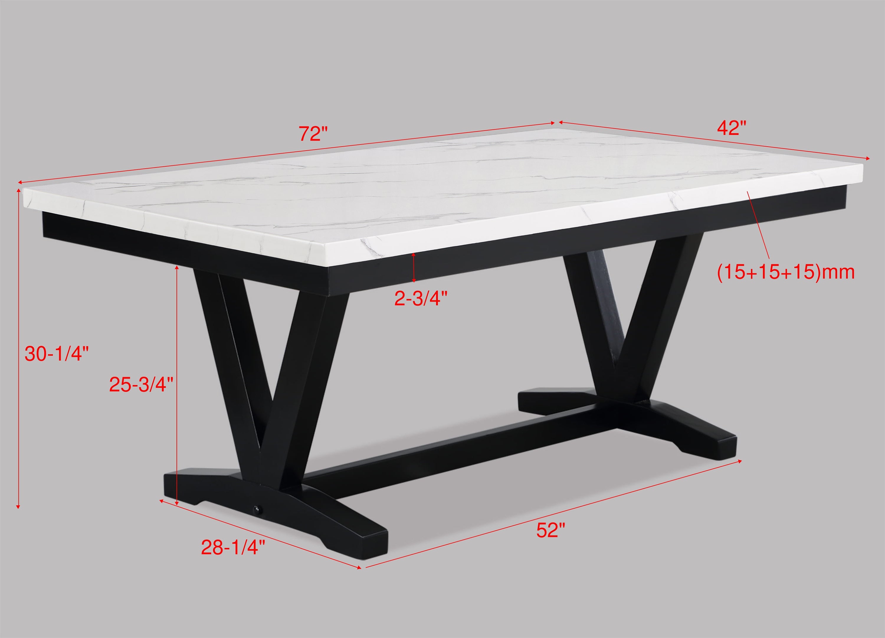 2222T-WH 7 pc Tanner black finish wood and white faux marble top dining table set