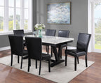 2222T-WH 7 pc Tanner black finish wood and white faux marble top dining table set