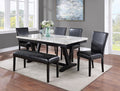 2222T-WH 6 pc Tanner black finish wood and white faux marble top dining table set with bench