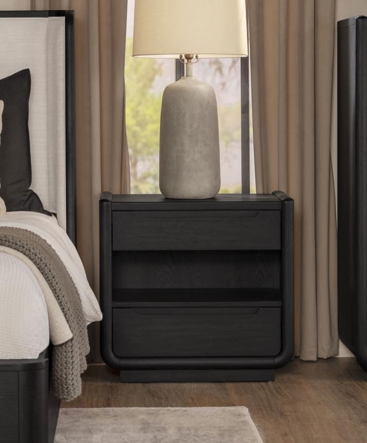 Coaster 222492 Leandro burnished black finish wood bedroom nightstand with USB and LED lighting