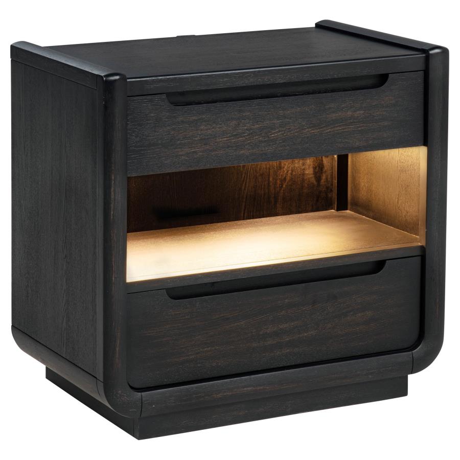 Coaster 222492 Leandro burnished black finish wood bedroom nightstand with USB and LED lighting