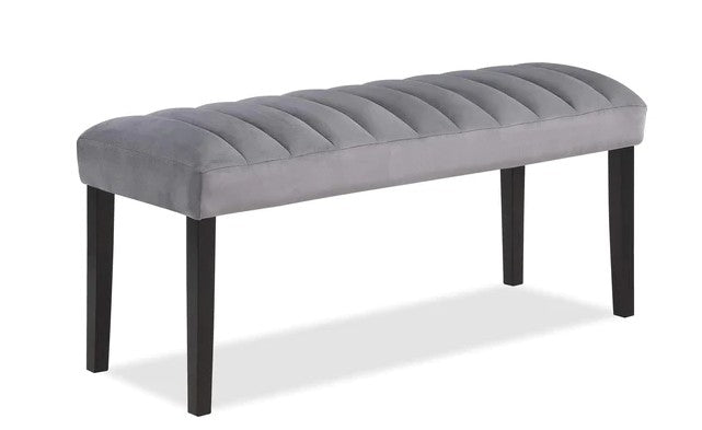 2224T-6PC 6 pc Pascal black wood finish faux marble top dining table set with bench grey fabric