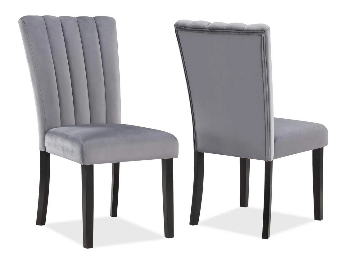 2224T-6PC 6 pc Pascal black wood finish faux marble top dining table set with bench grey fabric