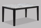2224T-6PC 6 pc Pascal black wood finish faux marble top dining table set with bench grey fabric