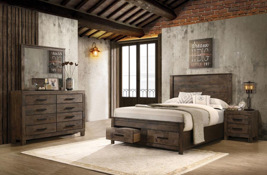 Coaster 222631Q-S4 4 pc Woodmont rustic golden brown finish wood footboard drawers queen bedroom set