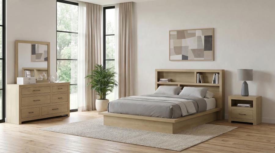 Light Oak 4-Piece Queen Bedroom Set with Bookcase Headboard – 222650Q-S4