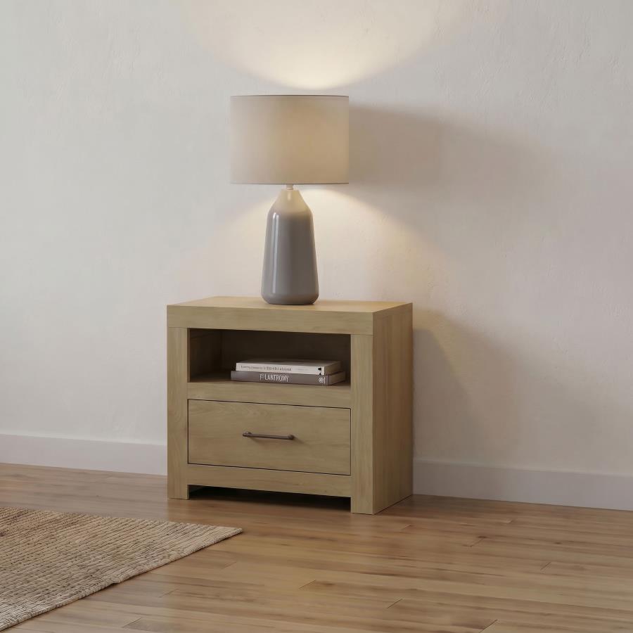 Hendricks 1-Drawer Nightstand Bedside Table with Cubby Light Oak – 222652