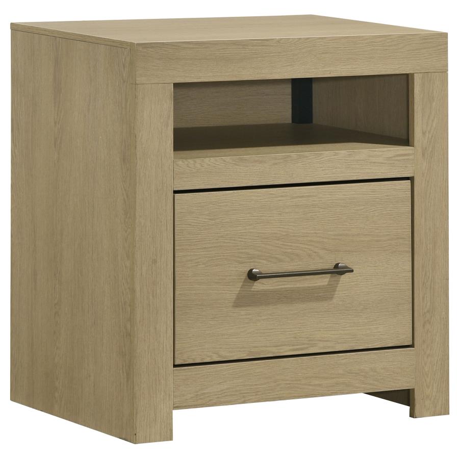 Hendricks 1-Drawer Nightstand Bedside Table with Cubby Light Oak – 222652