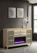 Lorient Ivory & Camel Velvet Upholstered Dresser with Flame Box LED  – 222663FB