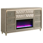 Lorient Ivory & Camel Velvet Upholstered Dresser with Flame Box LED  – 222663FB