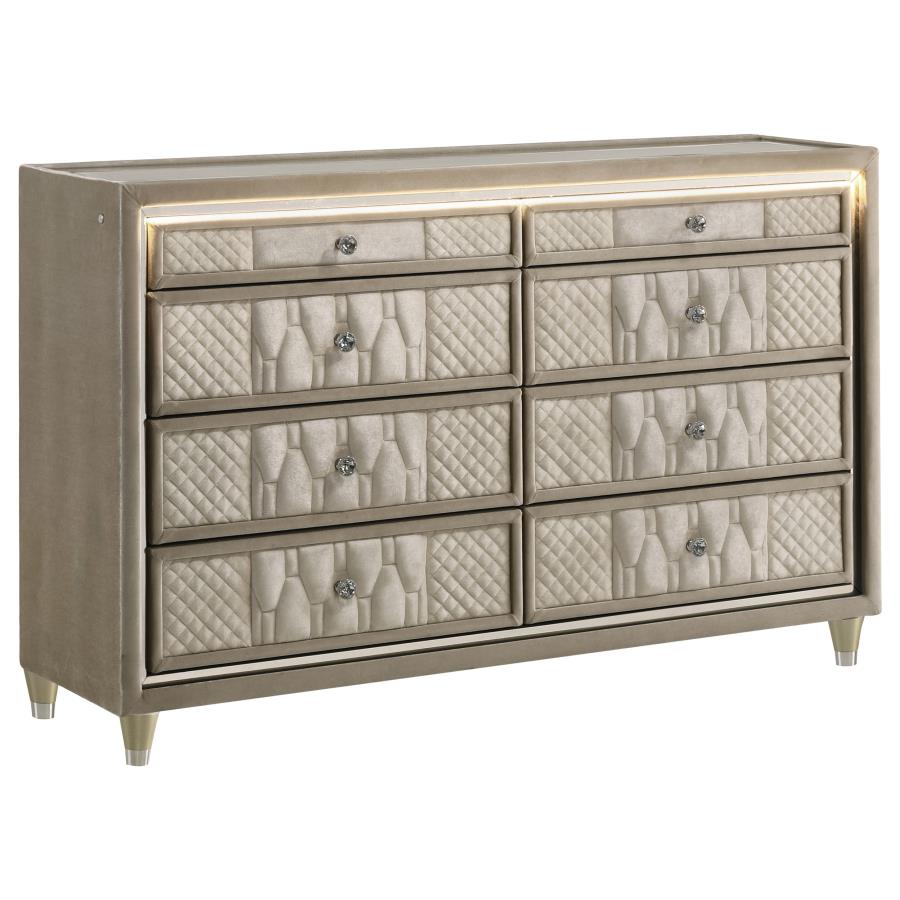 Lorient Ivory & Camel Velvet Upholstered Dresser with LED  – 222663