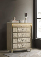 Lorient Ivory & Camel Velvet 5-Drawer Tall Chest with LED – 222665
