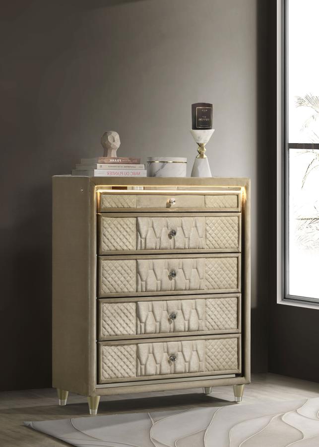 Lorient Ivory & Camel Velvet Upholstered 5 drawer Tall chest – 222665