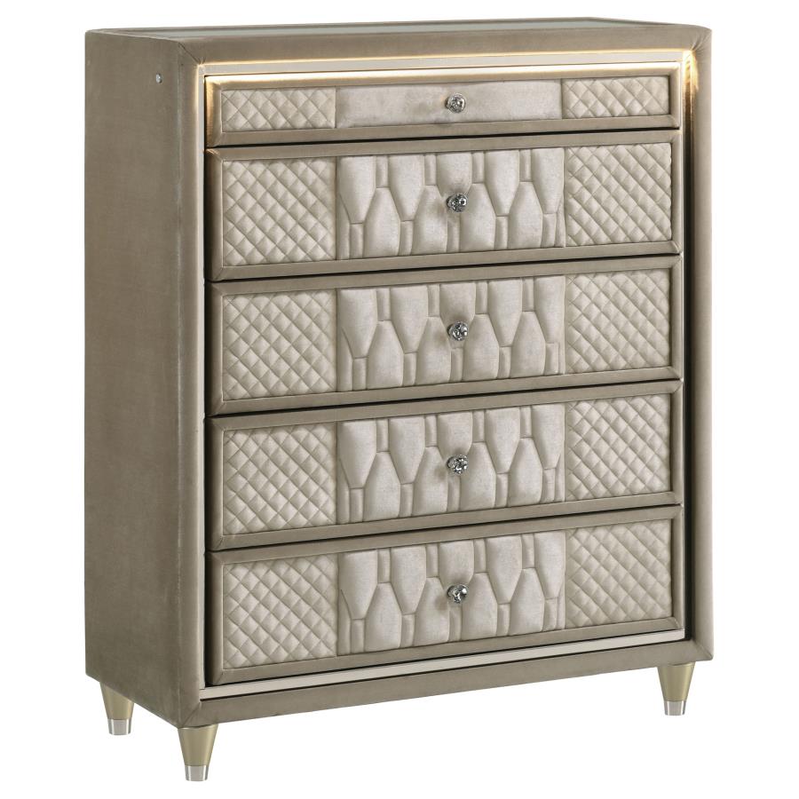 Lorient Ivory & Camel Velvet Upholstered 5 drawer Tall chest – 222665