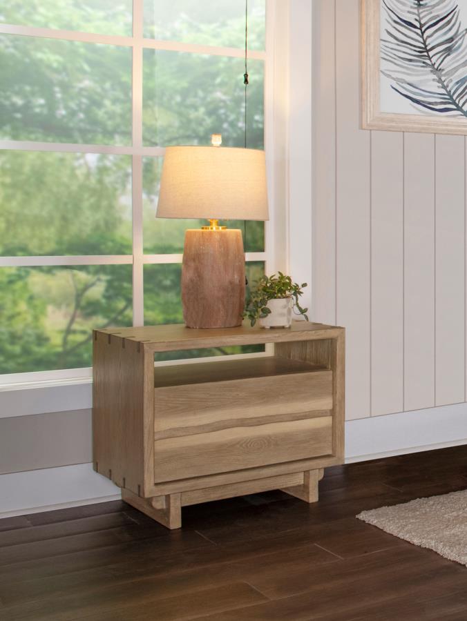 Stillwater Weathered Oak 2-Drawer Live-Edge Nightstand with USB Charging – 222802