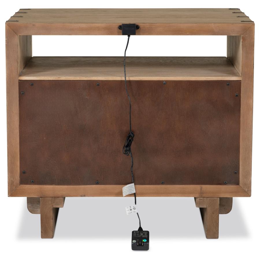 Stillwater Weathered Oak 2-Drawer Live-Edge Nightstand with USB Charging – 222802