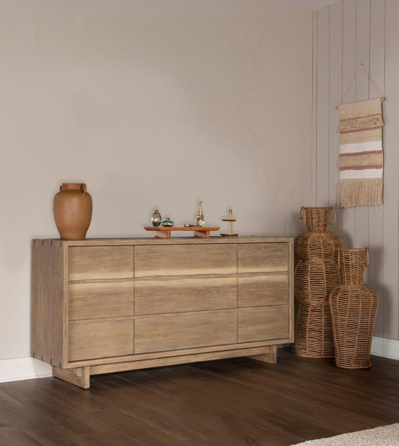 Stillwater Weathered Oak Finish Wood 9-Drawer Live-Edge Dresser – 222803