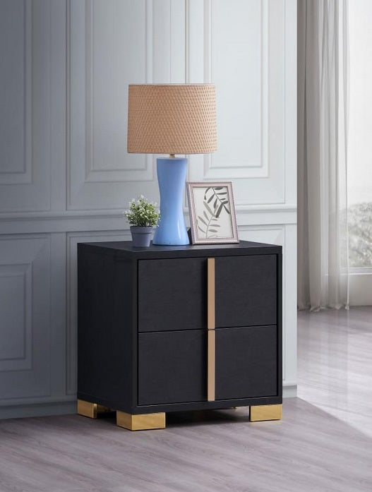 Coaster 222832  Rosdorf park marceline modern black finish wood gold accents bed side nightstand