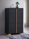 Coaster 222835  Rosdorf park marceline modern black finish wood gold accents 5 drawer chest