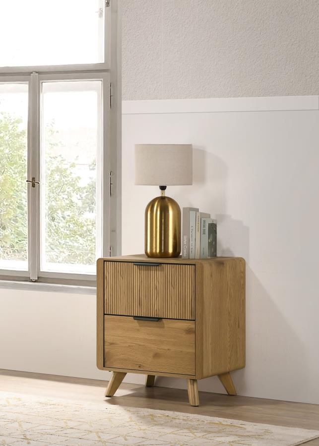 Bennett Light Oak Reeded Front Mid-Century Modern Nightstand – 222902