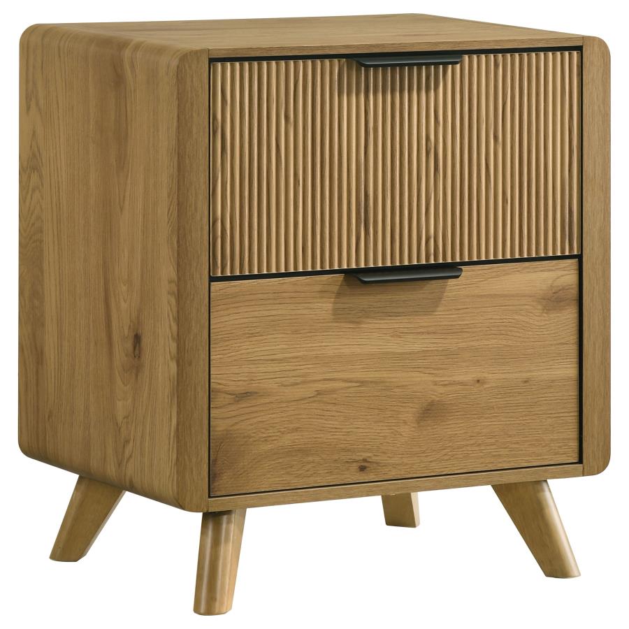 Bennett Light Oak Reeded Front Mid-Century Modern Nightstand – 222902