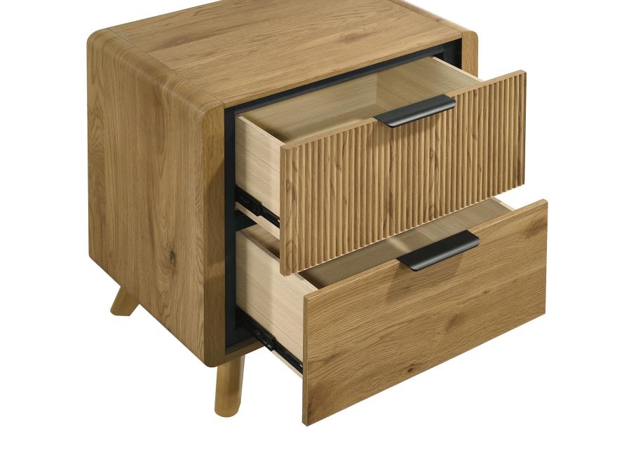 Bennett Light Oak Reeded Front Mid-Century Modern Nightstand – 222902