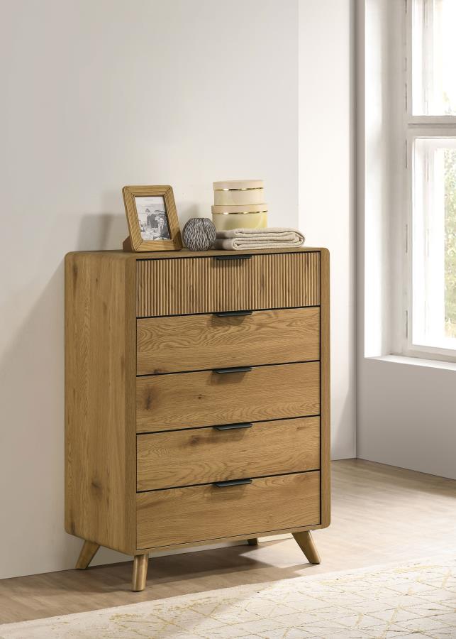 Bennett Light Oak Reeded Front Mid-Century Modern Chest of Drawers – 222905