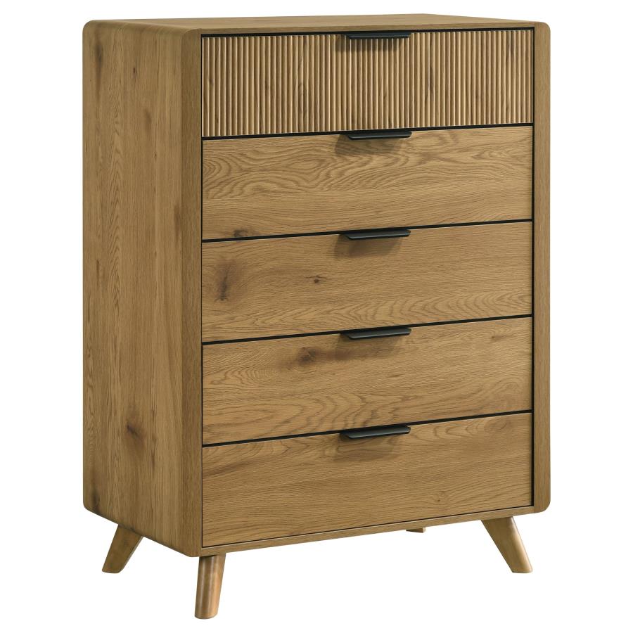 Bennett Light Oak Reeded Front Mid-Century Modern Chest of Drawers – 222905