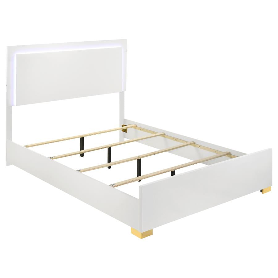 222931Q-S4 Marceline 4-Piece Modern White & Gold Queen Bedroom Set with LED Lighting