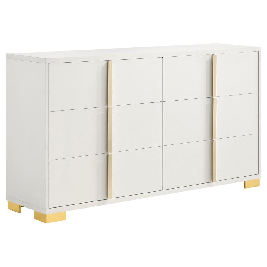 222931Q-S4 Marceline 4-Piece Modern White & Gold Queen Bedroom Set with LED Lighting