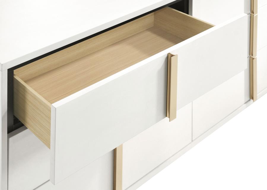 222931Q-S4 Marceline 4-Piece Modern White & Gold Queen Bedroom Set with LED Lighting