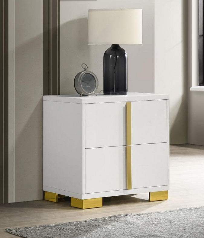 Coaster 222932  Rosdorf park marceline modern white finish wood gold accents bed side nightstand