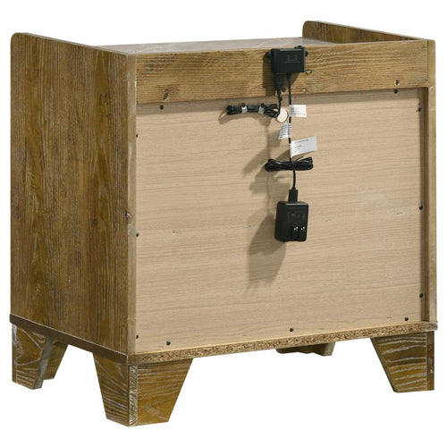 Henderson Medium Oak Finish Wood Grey Faux Marble 1-Drawer LED Nightstand – 222972