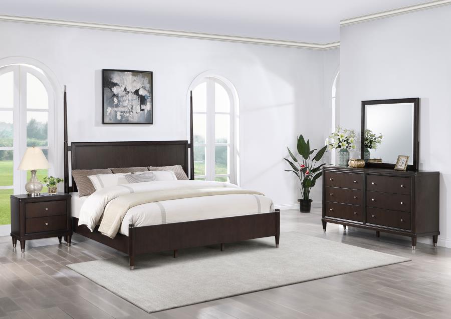 Coaster 223061Q-S4 4 pc Rosdorf park emberlyn brown finish wood 4 post panel headboard queen bed set