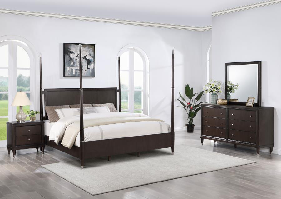 Coaster 223061Q-S4 4 pc Rosdorf park emberlyn brown finish wood 4 post panel headboard queen bed set