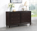 Coaster 223063  Rosdorf park emberlyn brown finish wood 6 drawer dresser taper legs mid century style
