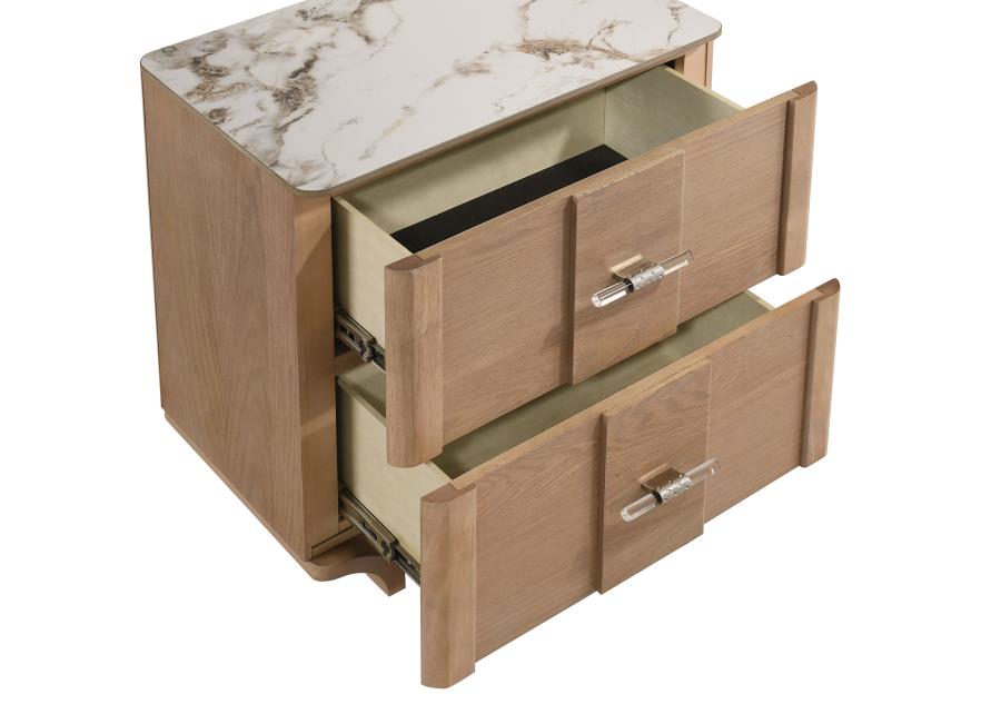 Leanne 2-Drawer Sintered Stone Top Nightstand Light Oak – 223132