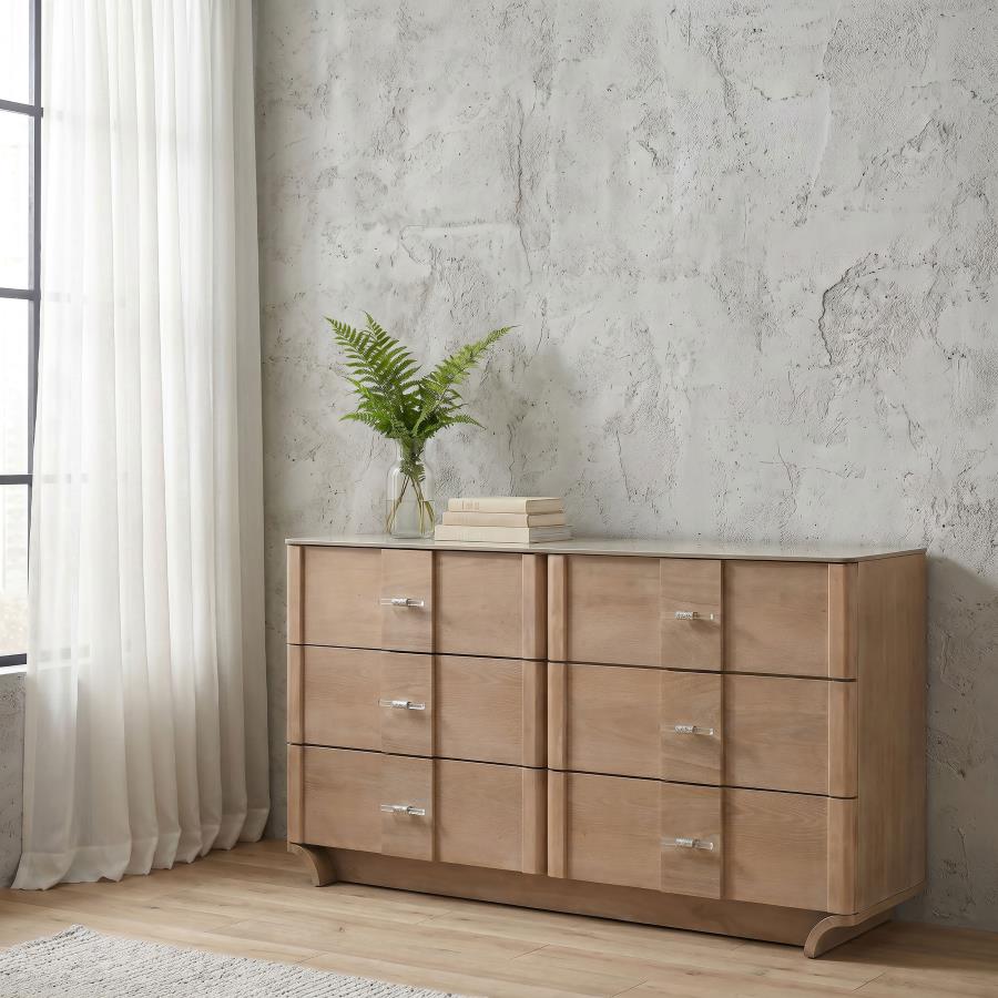 Leanne 6-Drawer Sintered Stone Top Dresser Light Oak – 223133