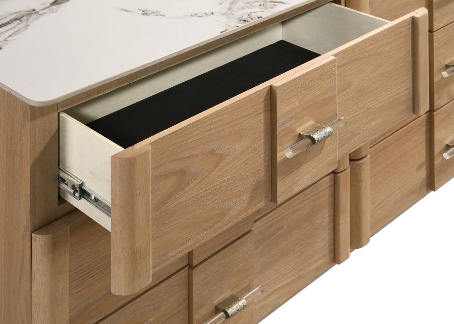 Leanne 6-Drawer Sintered Stone Top Dresser Light Oak – 223133