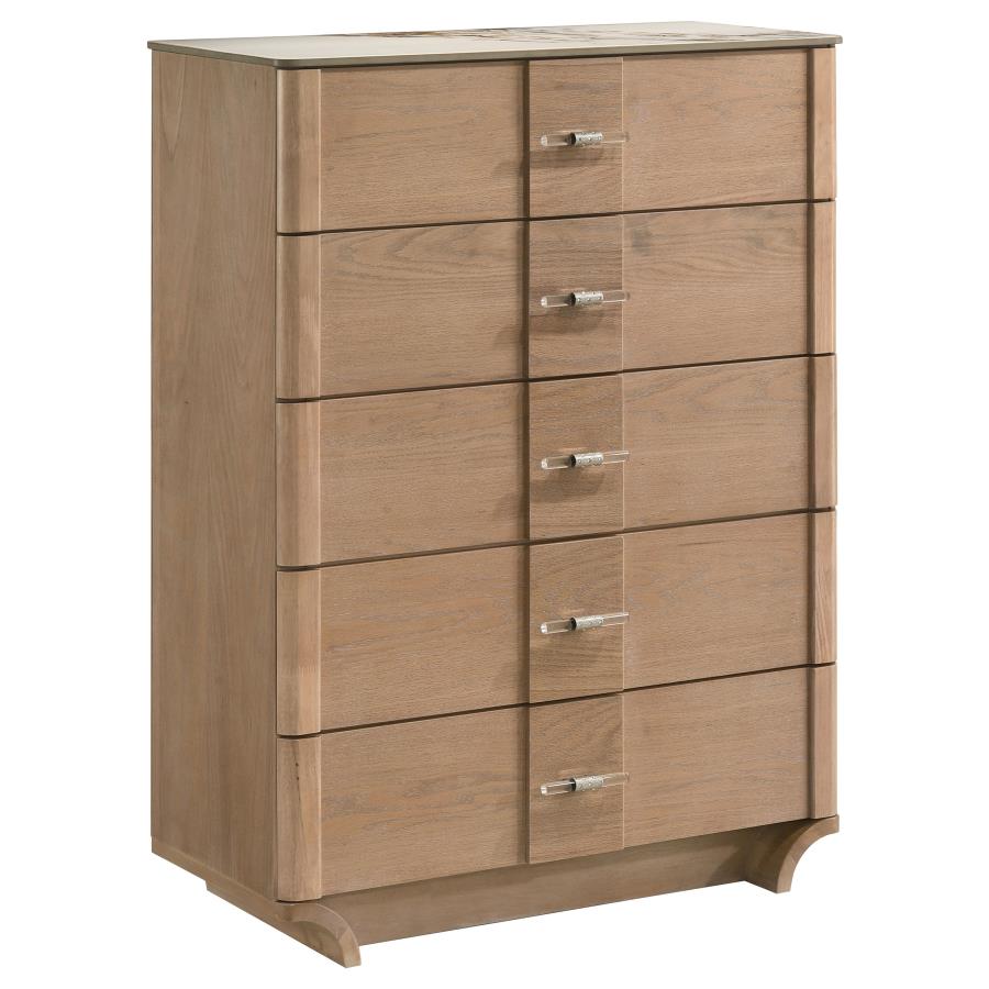 Leanne 5-Drawer Sintered Stone Top Chest of Drawers Light Oak – 223135