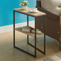 223154  Dark taupe finish wood black metal frame 2 tier angled chair side accent end table