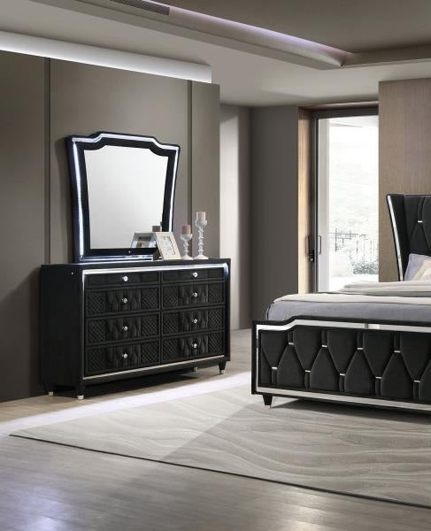 Coaster 223161Q-S4 4 pc Lorient black fabric upholstered LED accents flared headboard queen bedroom set