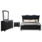 Coaster 223161Q-S4 4 pc Lorient black fabric upholstered LED accents flared headboard queen bedroom set