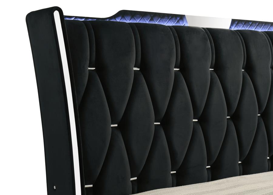 Coaster 223161Q-S4 4 pc Lorient black fabric upholstered LED accents flared headboard queen bedroom set